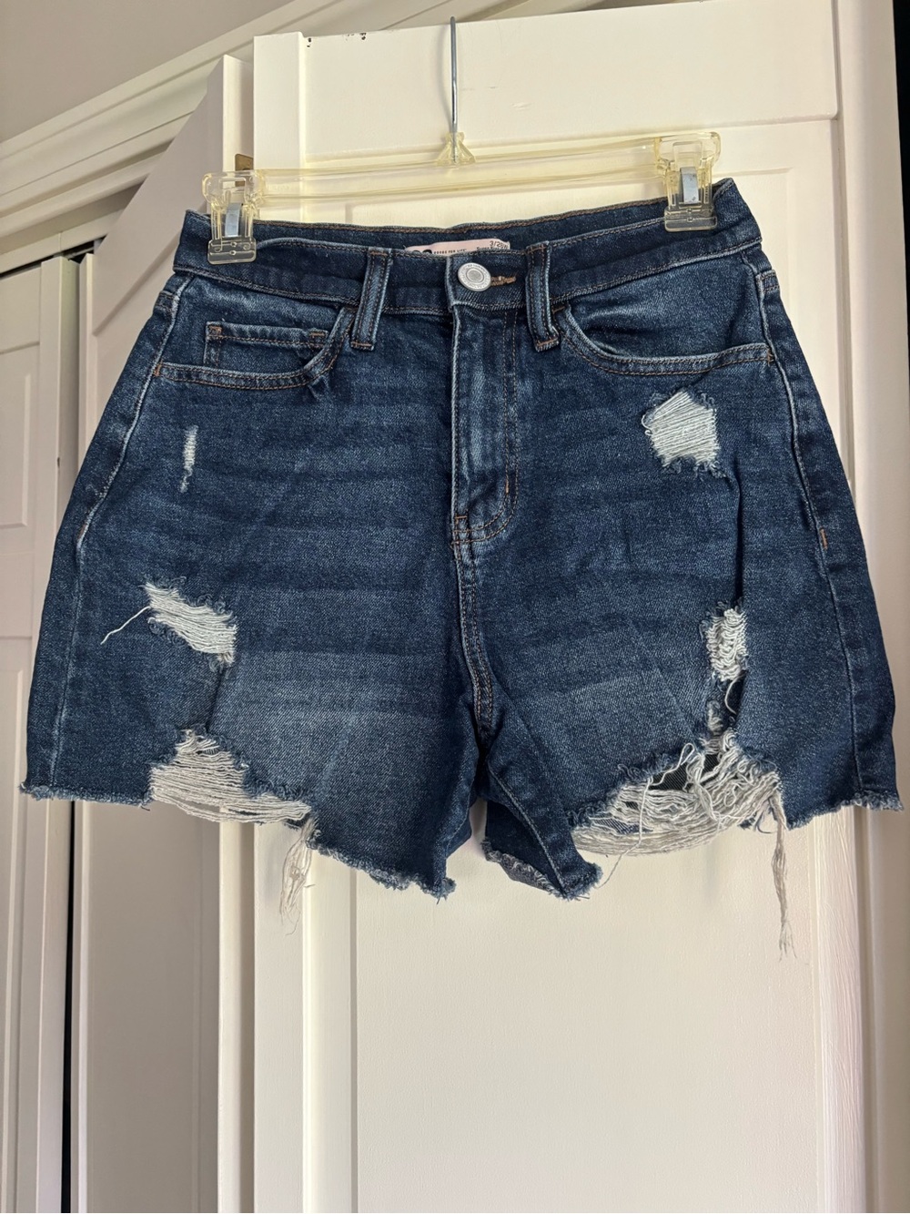 SO Dark Blue Distressed Jean Shorts